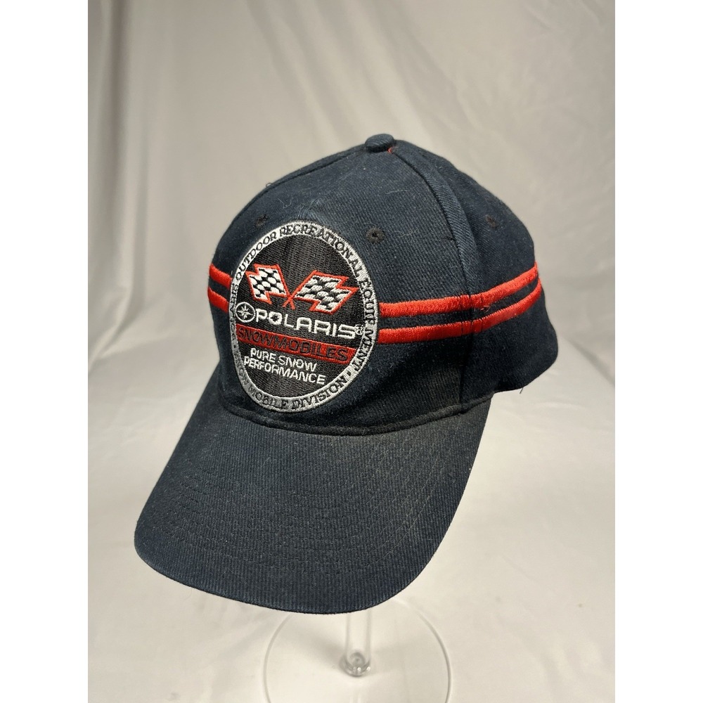 Vintage Polaris Snowmobiles Hat Black Red Strapback Racing Cap USA Mens OSFM
